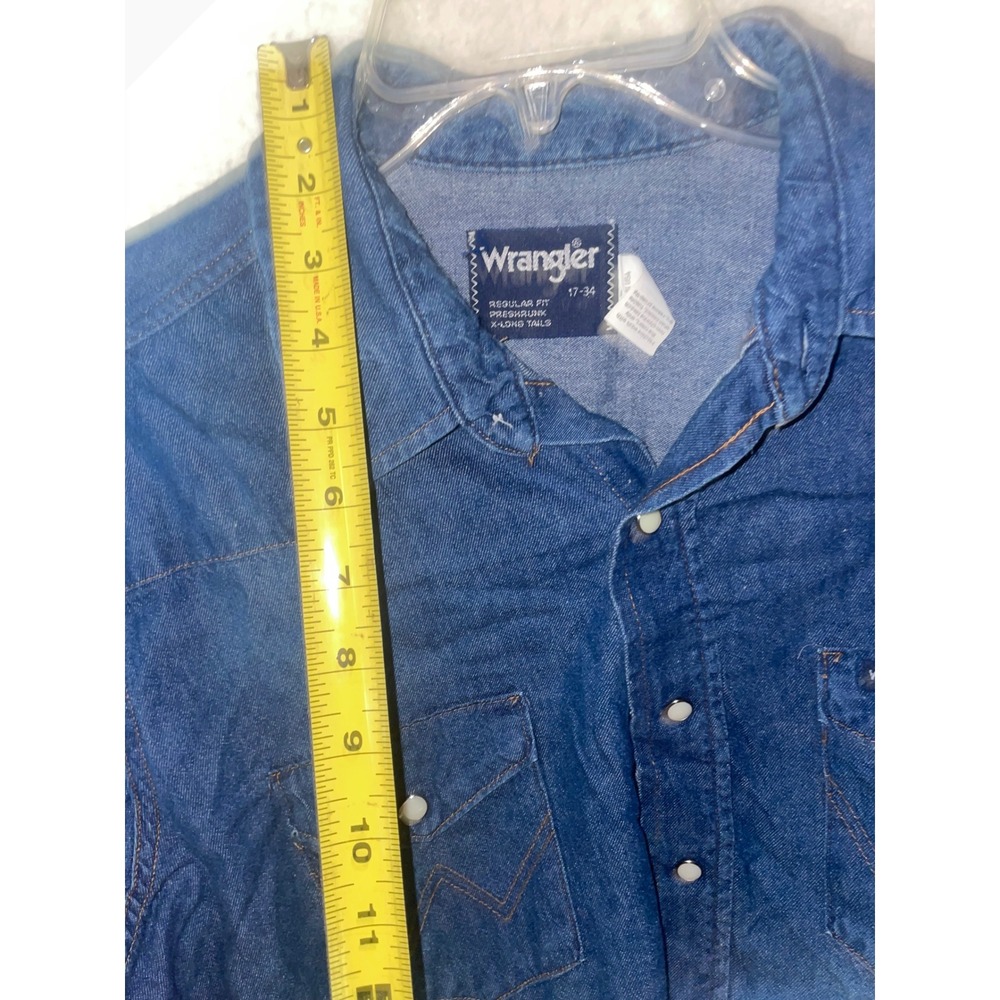 Lot of 2 Wrangler Mens Western Denim Pearl Snap Shirts Blue Regular Fit 17-34 - Picture 10 of 14